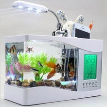 Load image into Gallery viewer, Home Aquarium Small Fish Tank USB LCD Desktop Lamp Light LED Clock White
